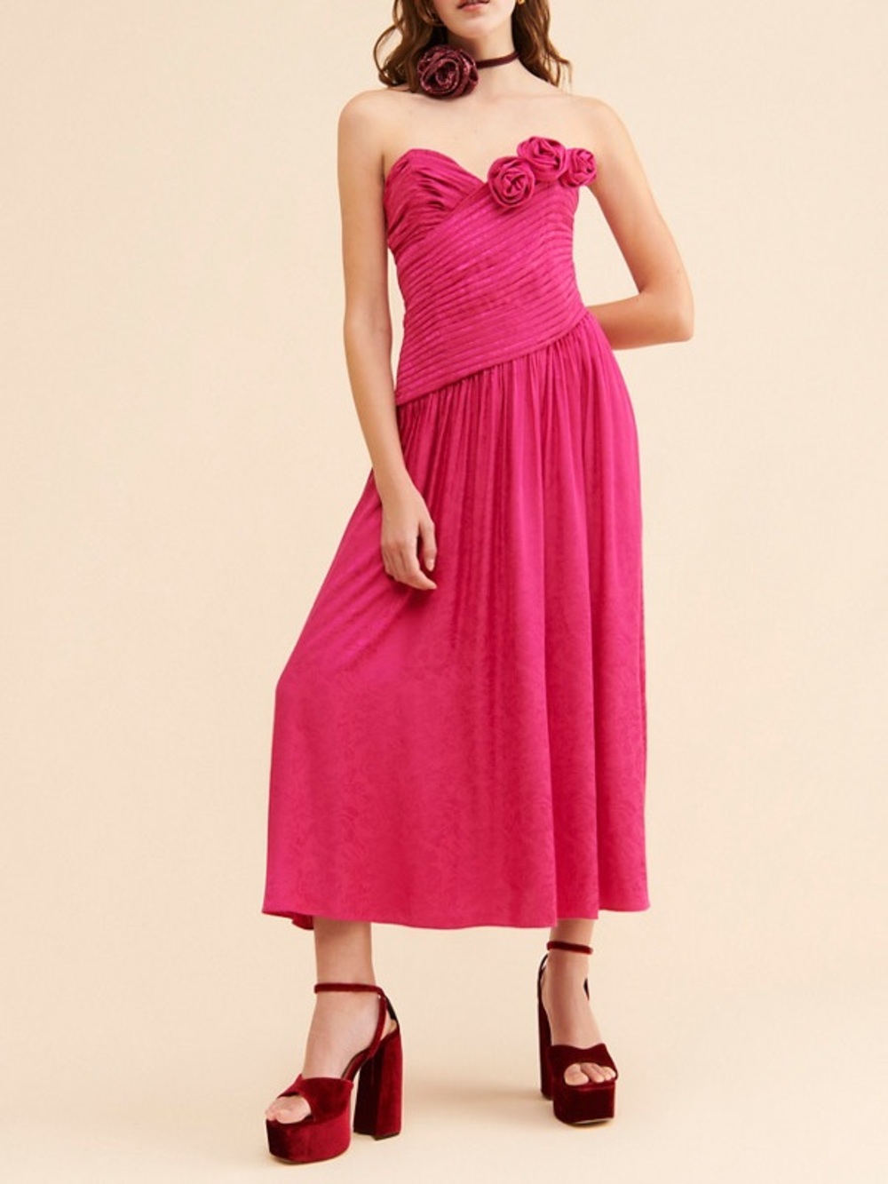 NWT Free People Make an Entrance Midi Dress with Rose Accents